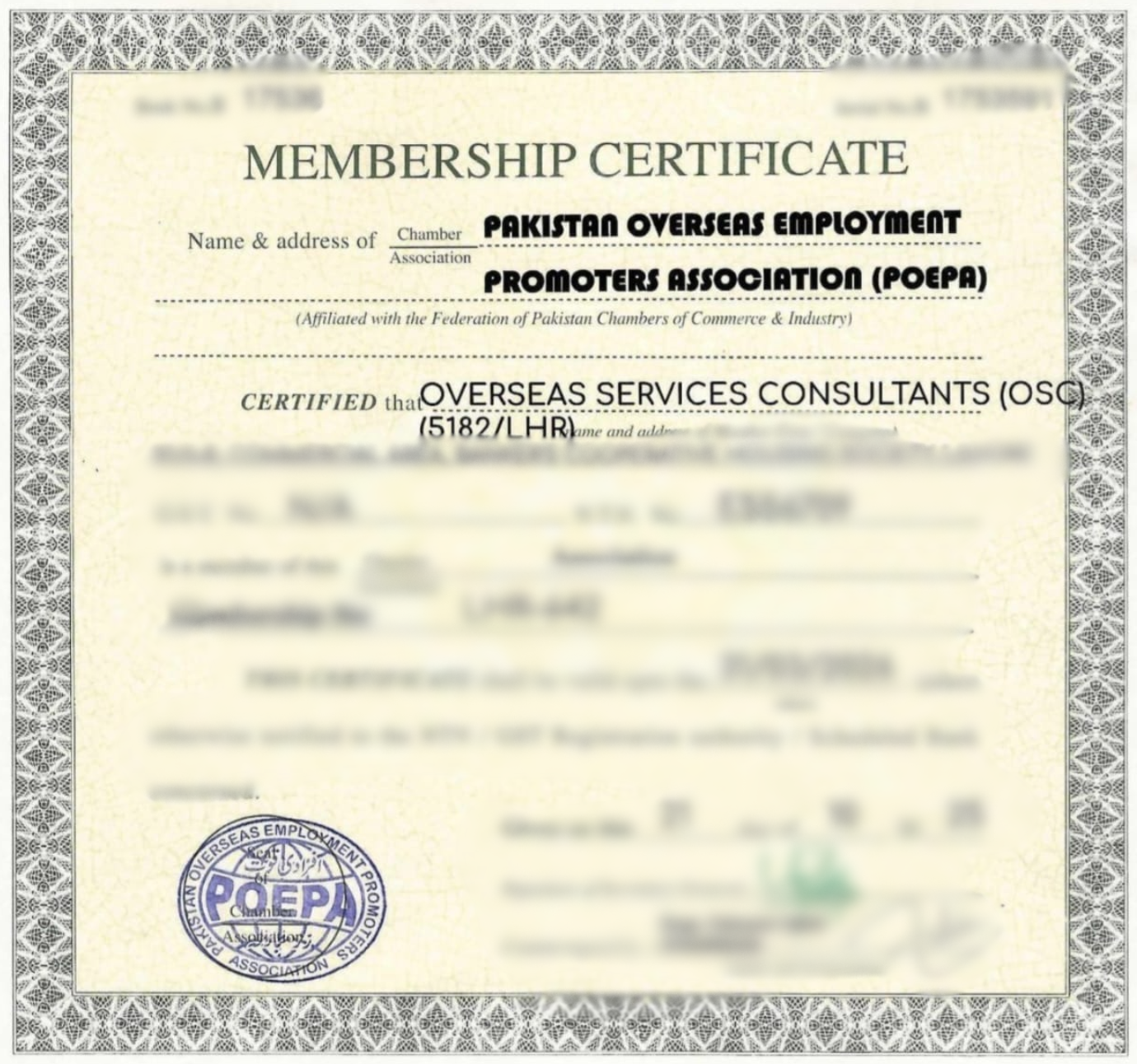 POEPA Membership Certificate